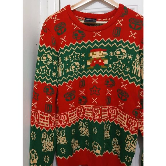 Super Mario mens large ugly Christmas sweater red green - Picture 4 of 7